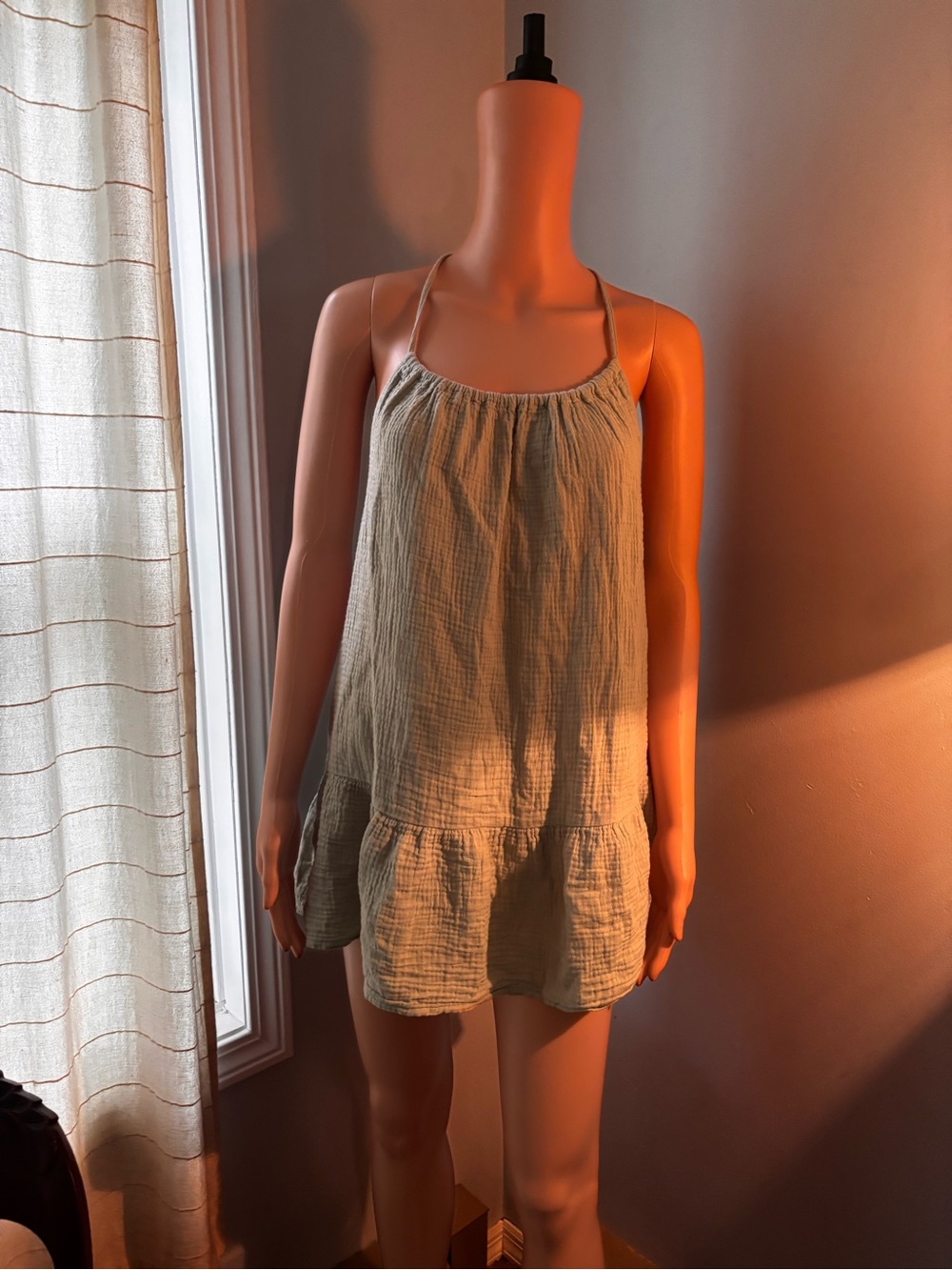 Xhilaration Sage Green Crinkled Gauze Mini Dress